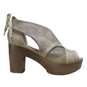 JG Platforms Cut Out Peep Open Toe 3” Block Heel Tie Shoes